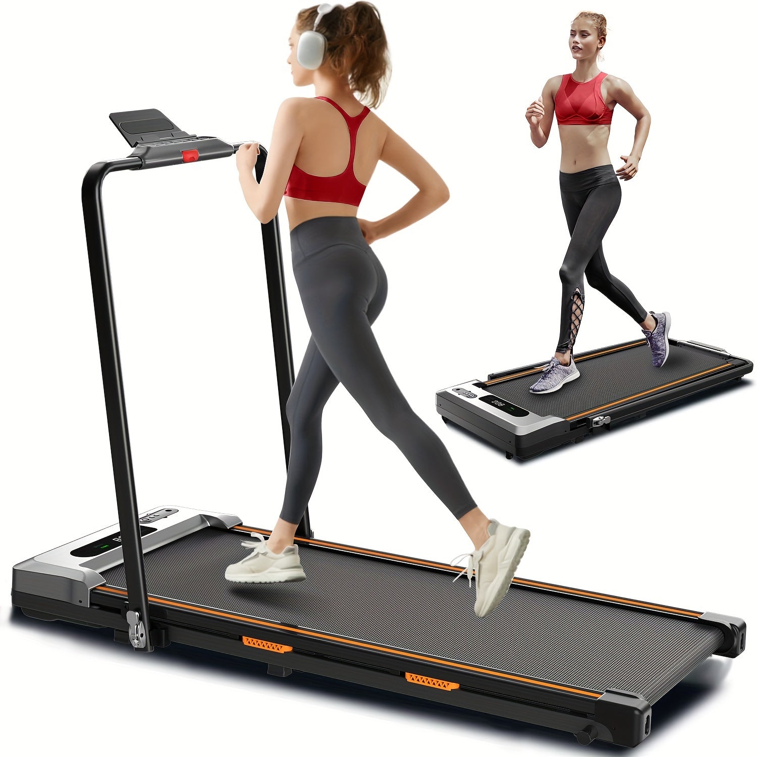 AIRHOT 2-in-1 Under Desk Treadmill 2.5HP Folding Compact Black Walking Pad, Without Battery