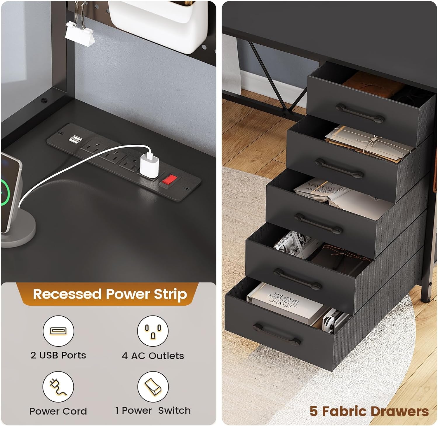 L Shaped Gaming Desk with Storage Drawers and Lights-4
